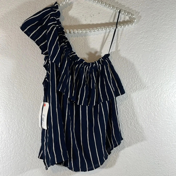 BILLABONG Wonderland Navy Blue & White Stripes Top With Ruffles Size Small NEW - Picture 4 of 8